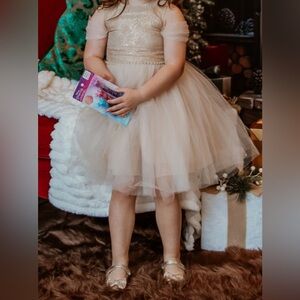 Little girls Elegant Gold Tulle Dress